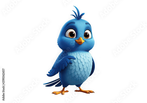 Cute cartoon blue bird character with large eyes isolated on transparent background