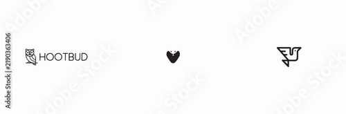 Minimalist Owl and Bird Brand Logos Set with Text HOOTBUD