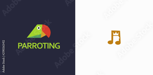 Creative parrot logo with music note icon for entertainment brand
