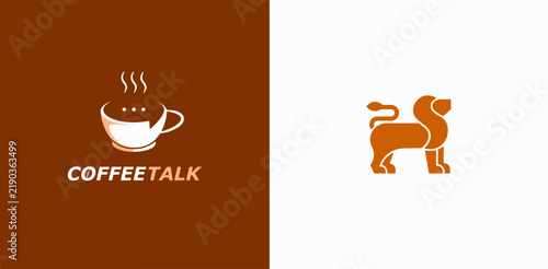 Minimalist Coffee Talk Logo with Dog Illustration Split Design