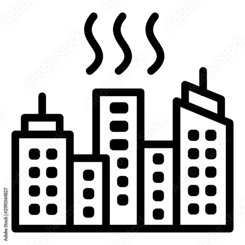 Urban city skyline under intense heat waves showing the urban heat island effect during a summer peak season for Heatwave icon line style