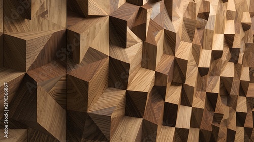Obraz na płótnie Abstract geometric wooden wall background with triangular and cubic 3D panels