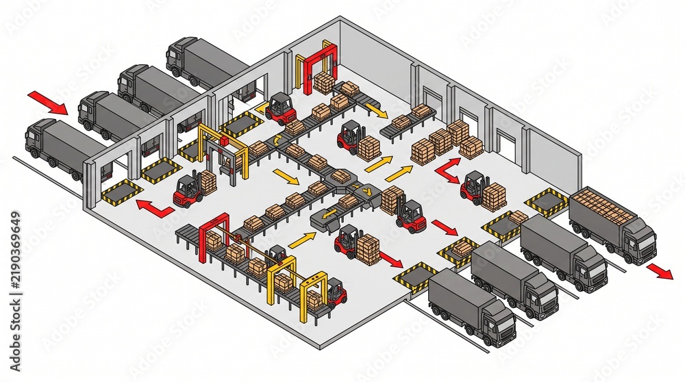 Fototapeta premium Isometric warehouse cross docking logistics process vector