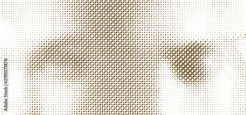 Stylized portrait of a young man emerging from a geometric halftone dot pattern on a vintage beige background.