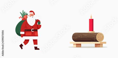 Santa Claus Carrying Gifts Near Advent Candle on Wooden Log