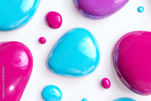 Bright abstract 3D background with glossy ceramic drops, modern and playful