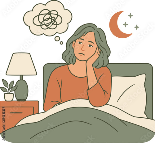Menopause Brain Fog and Restless Sleep Wellness Illustration