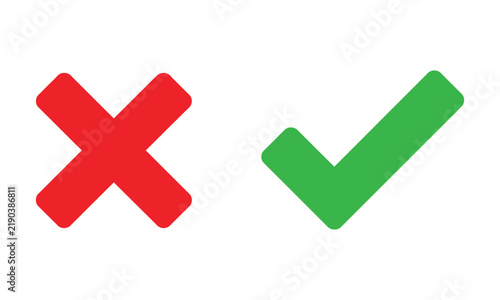 Fotografie Check mark icons with green ticks and red crosses representing approval, decline, correctness, rejection, verification, and digital status indicators