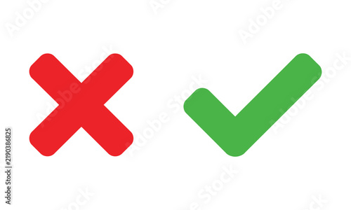 Картината върху платно Check mark icons with green ticks and red crosses representing approval, decline, correctness, rejection, verification, and digital status indicators