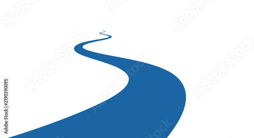 A blue winding path stretches into the distance on a white background