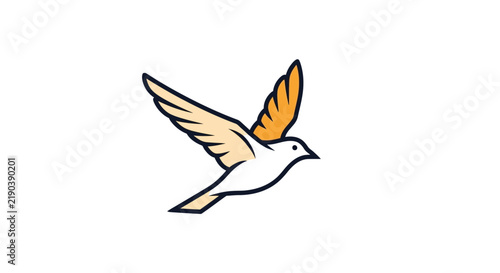 A minimalist graphic illustration of a small bird flying in the sky