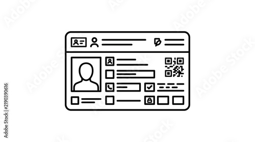ID Card Icon with Photo, QR Code, and Personal Information Fields