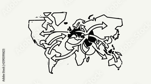 Global Trade Routes and Arrows on World Map
