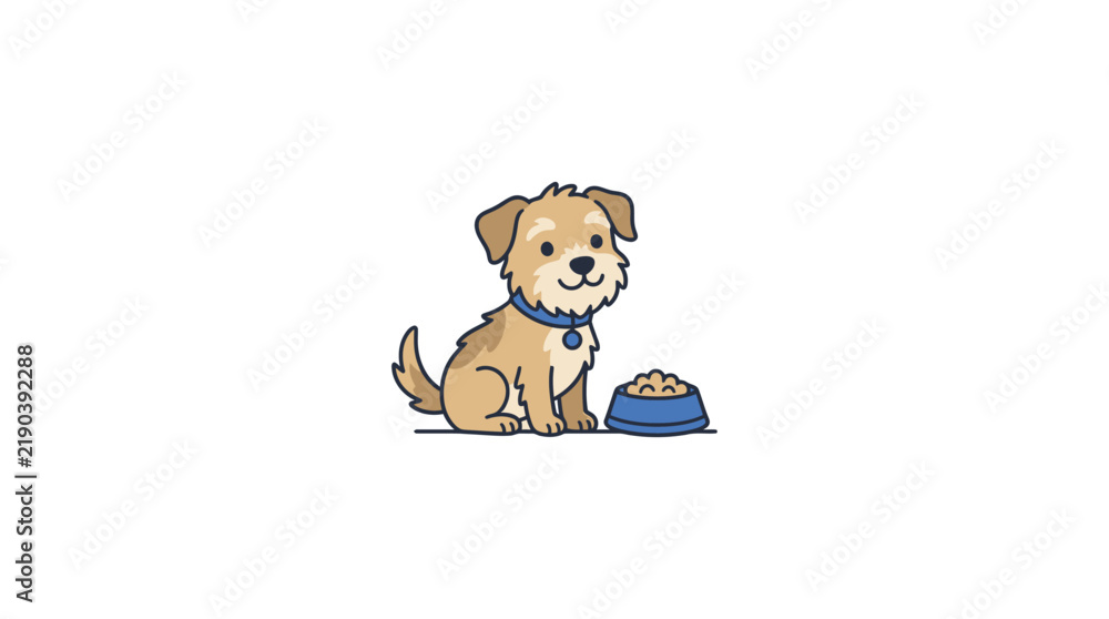 Obraz premium Corporate of a Happy Brown Dog Sitting Next to a Blue Food Bowl with Meal Inside with high quality professional line art symbols for modern creative design and digital branding projects