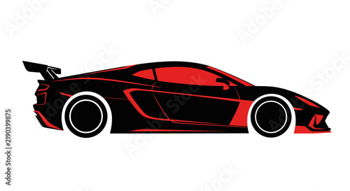 A sleek red and black sports car silhouette isolated on a white background