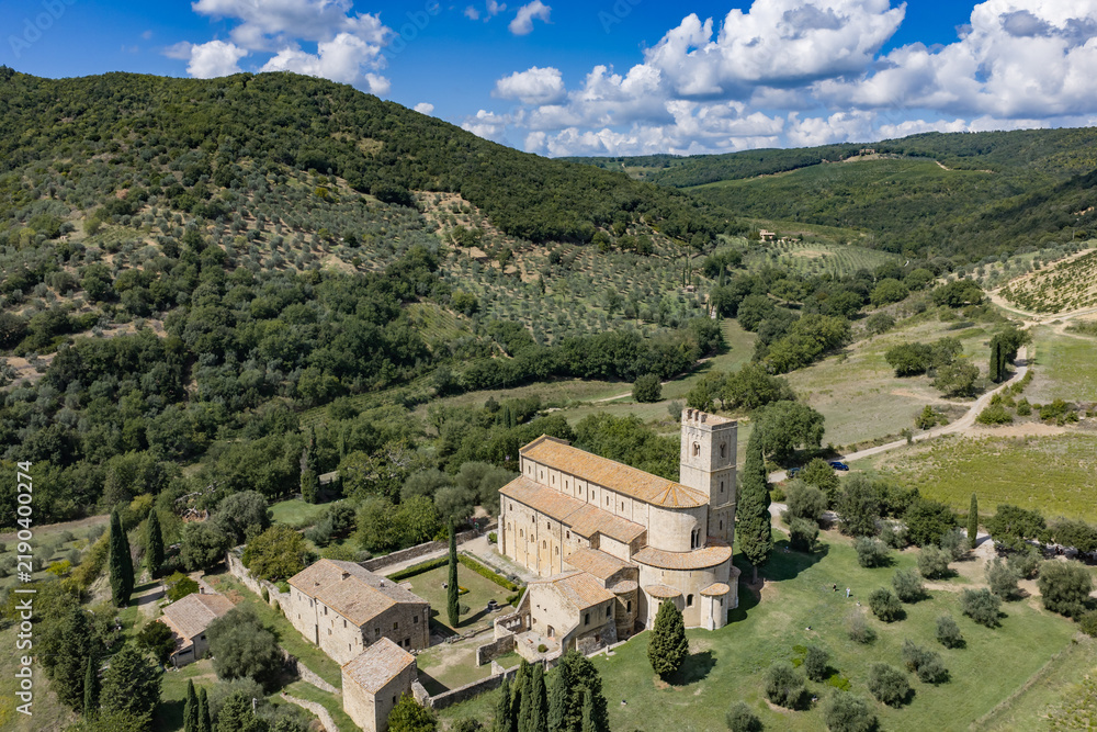 Obraz premium Abbazia Sant Antimo, toscana, senese, panorama