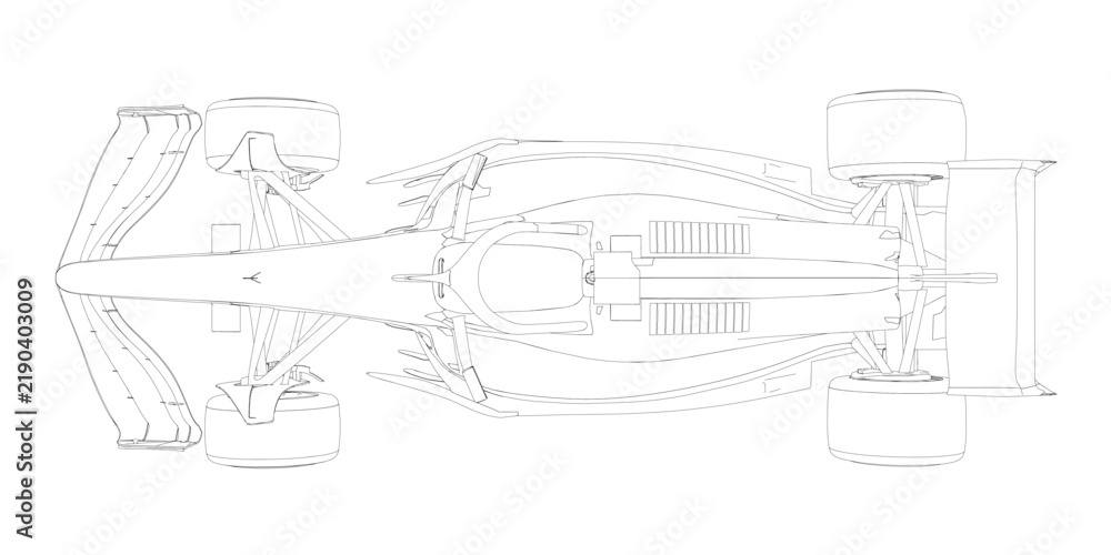 Obraz premium Detailed drawing of a fast racing car on a white background. Printable coloring page for kids who love sport and speed.