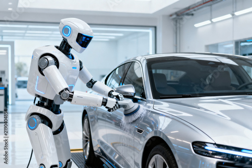 Humanoid robot automation service cleaning auto car vehicle