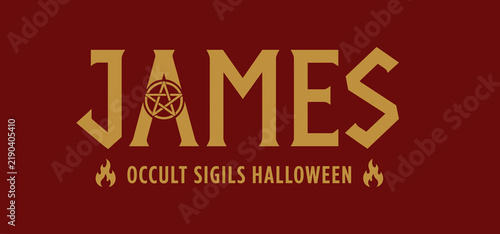 фотографія Personalized name graphic featuring occult sigils and flame accents for Halloween on a deep red backdrop