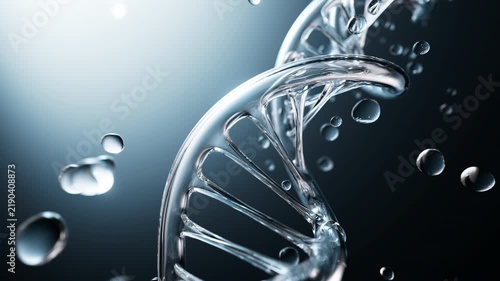 DNA Double Helix Rotating with Water Droplets — Biotech Science Animation