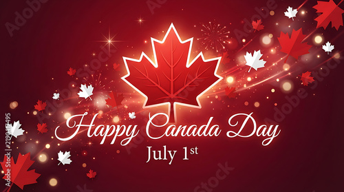Happy Canada Day Greeting Card with Maple Leaf and Sparkles Design