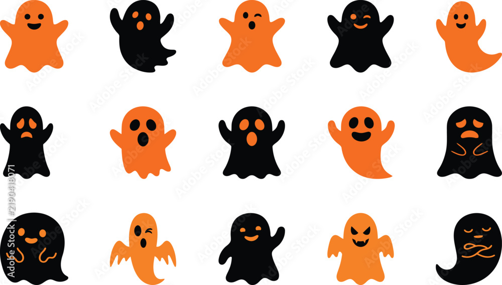 Obraz premium Halloween ghosts in orange and black