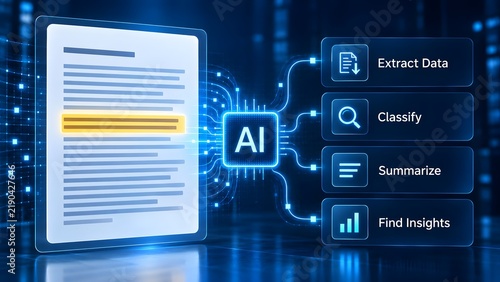 Naklejka Intelligent document processing interface extracting data and classifying information for business analytics insights
