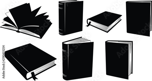 Book silhouette vector collection, open and closed books illustration, reading concept design, education symbol art, black graphic library icon set