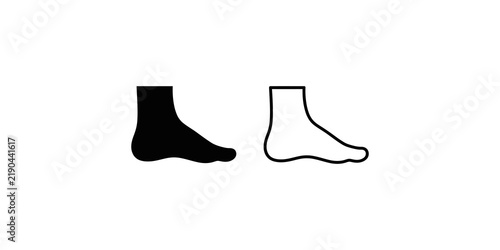 Human foot profile side view solid and outline icon pair for health.
