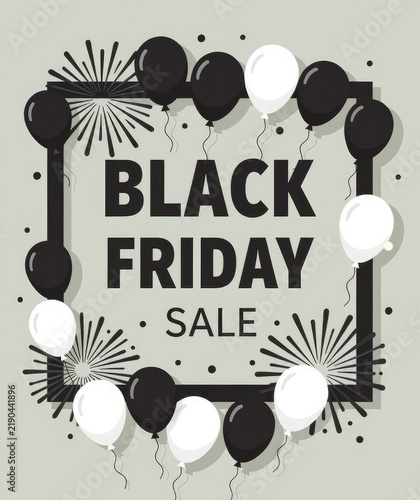 Black friday sale promotion with balloons and fireworks
