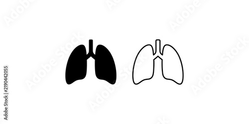 Black and outline lung vector icon set for medical anatomy design.