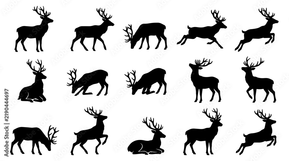 Obraz premium Christmas Reindeer Silhouette Vector Set for Holiday Design and Winter Wildlife Graphics