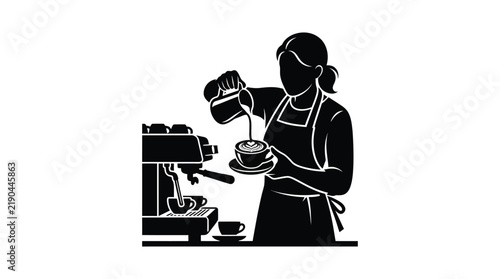 Barista pouring latte art into a cup black silhouette