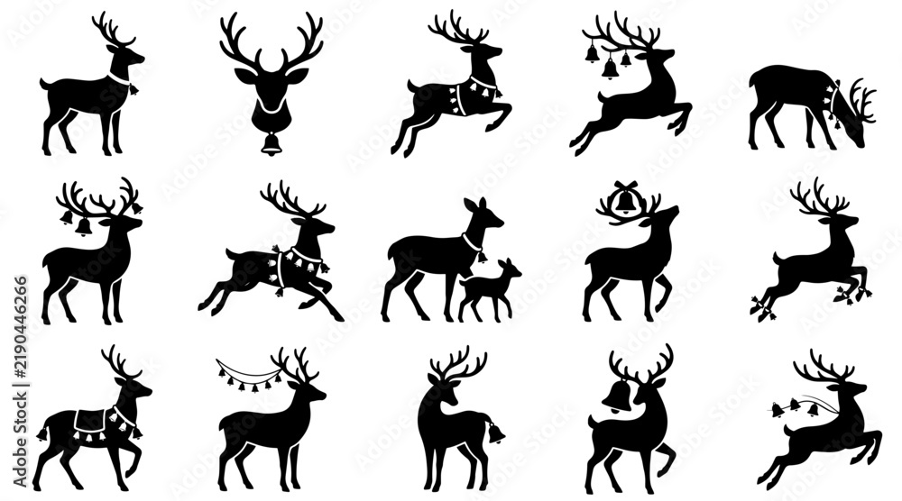 Obraz premium Christmas Reindeer Silhouette Icon Set for Holiday Design and Winter Seasonal Graphics
