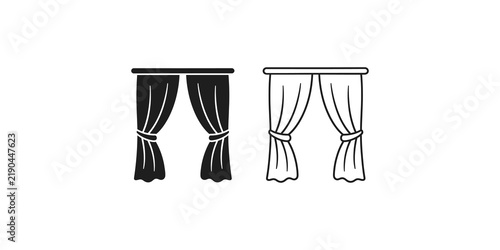 Window curtains pair in silhouette and outline for elegant interior decor.