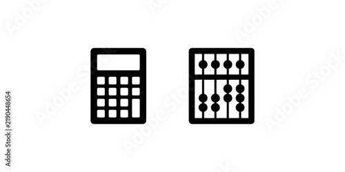 Fotografie Mathematics calculation tools calculator and abacus black icon set images