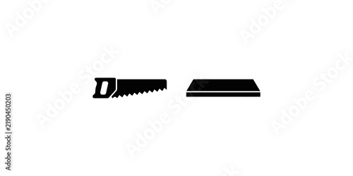 Cuadro en lienzo Hand saw and flat wooden plank black silhouettes representing woodwork