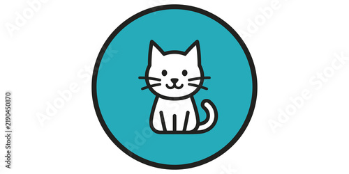 Foto Cute cat line art icon inside circular blue background graphic element