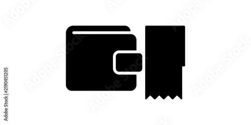Fotografie Black wallet with long bill receipt flat vector icon for commerce