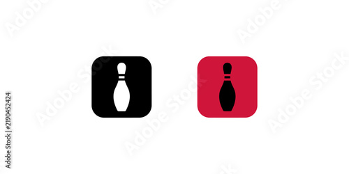 Quadro su tela Bowling pin game icon set black and red square for sports application