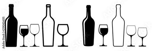 wine bottle and glass icon set