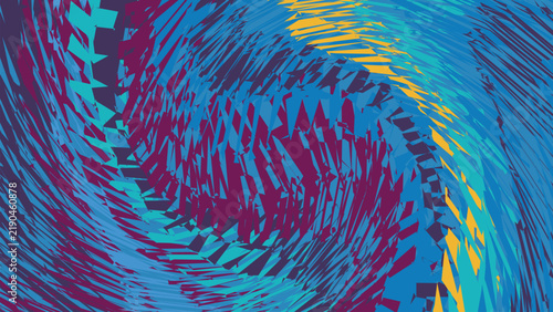 Photography Abstract digital background with intense swirling colorful sharp geometric forms on deep purple backdrop energetic graphic design composition