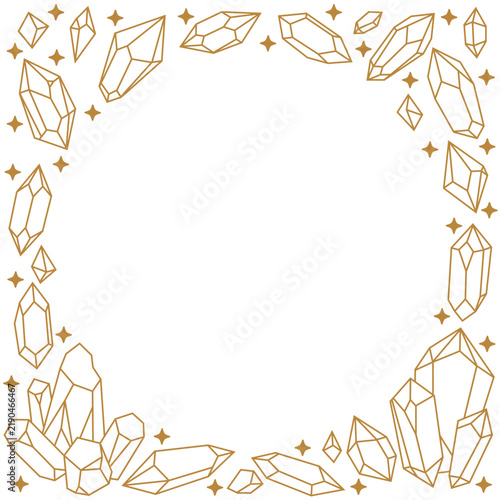 Frame is made of different crystals. Mystical crystals, stars.  Line art style.
