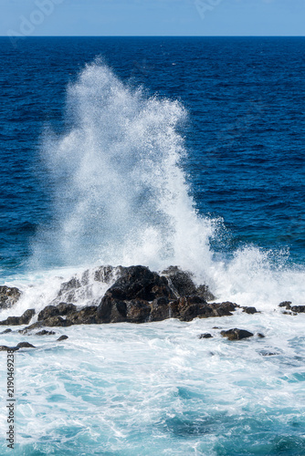 Rugged coastline of Los Silos, North Tenerife with the powerful Atlantic Ocean waves  Canary islands Spain
