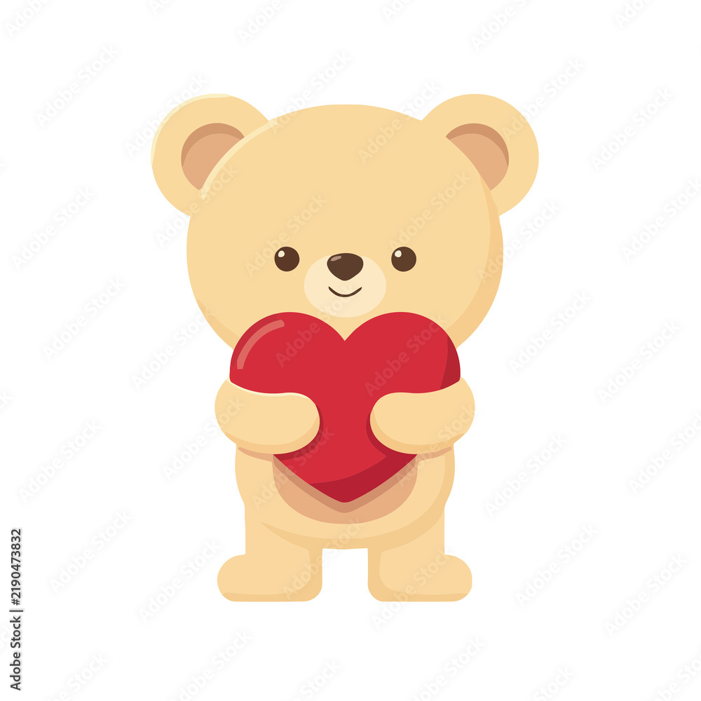 Fototapeta premium Cartoon teddy bear holding red heart