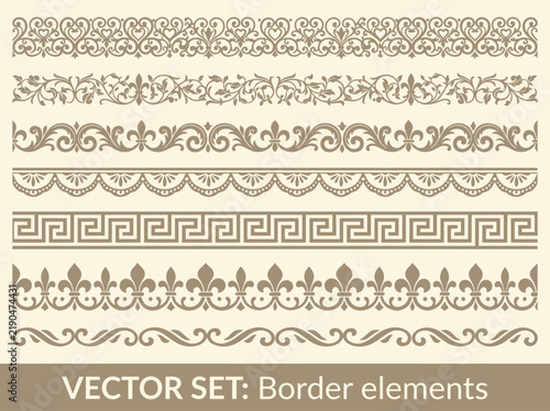 Obraz na plátne Set of Decorative Vector Border Elements and Ornate Frame Dividers