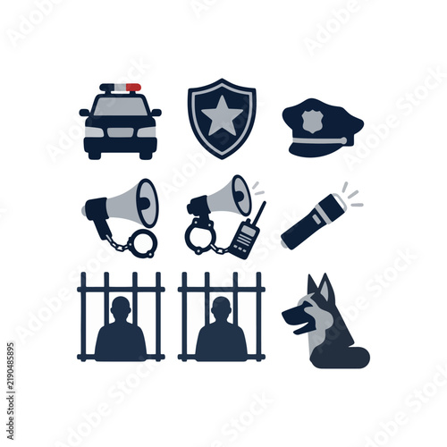 Police Equipment and Law Enforcement Vector Icon Set