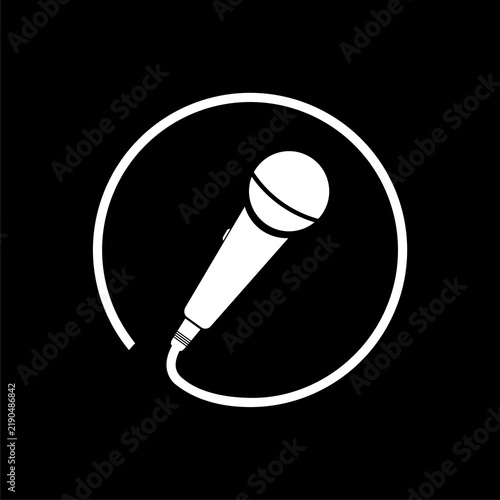 Microphone circle sign icon isolated on black background