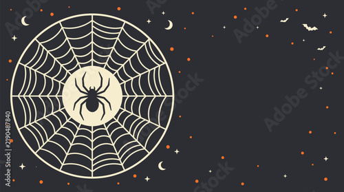 Obraz na płótnie A dark spooky halloween background vector featuring a circular spider web with a
