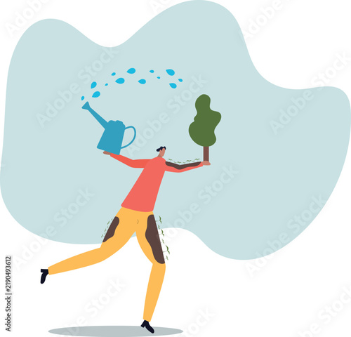 concept of agricultural culture, care of green shoots and plants.life and employment of people.flat design.